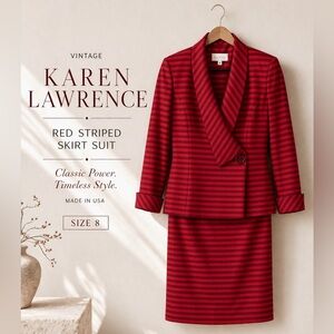 Vintage Karen Lawrence Red Striped Skirt Suit Size 8 | Made in USA Power Suit